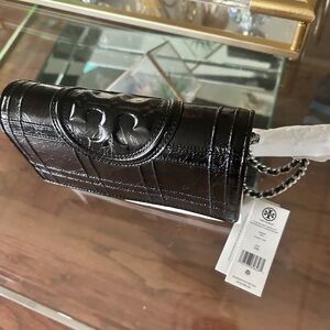 Tory Burch Black Leather Chain Wallet